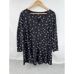 Ava & Grace Blouse Tunic Women's XL Navy Blue Paisley 3/4 Roll Tab Sleeve Henley